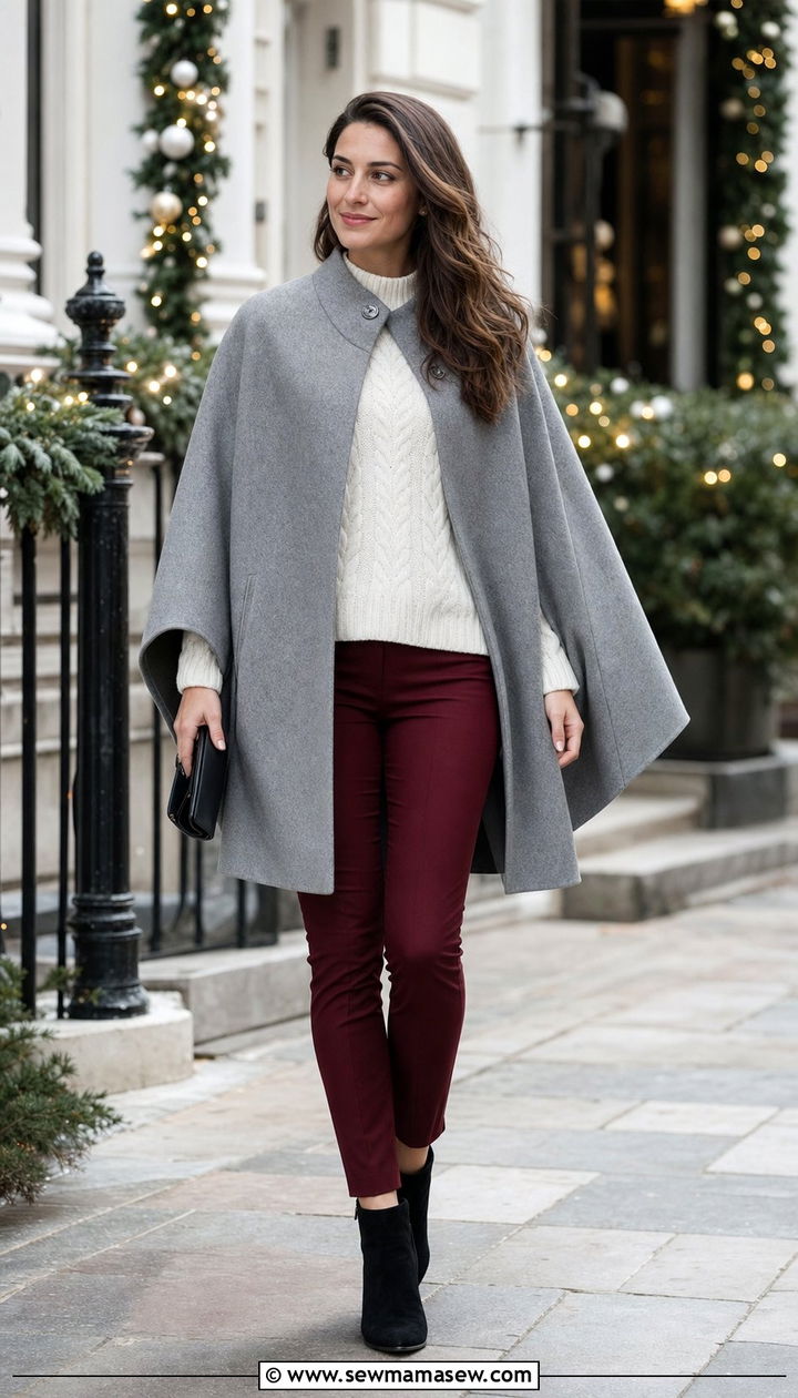 Cape With Burgundy Trousers - 35 Cape outfit ideas