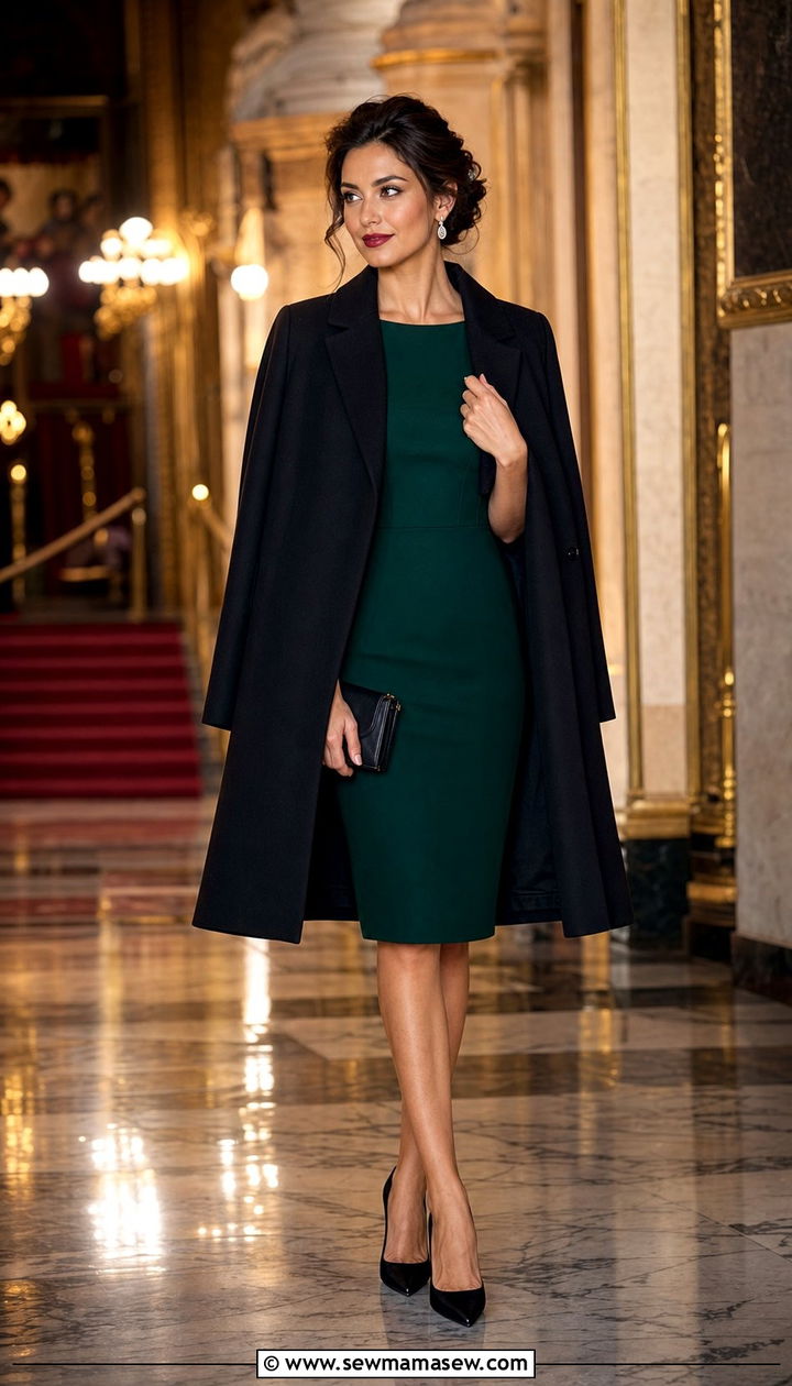 Cape With Emerald Green Dress - 35 Cape outfit ideas
