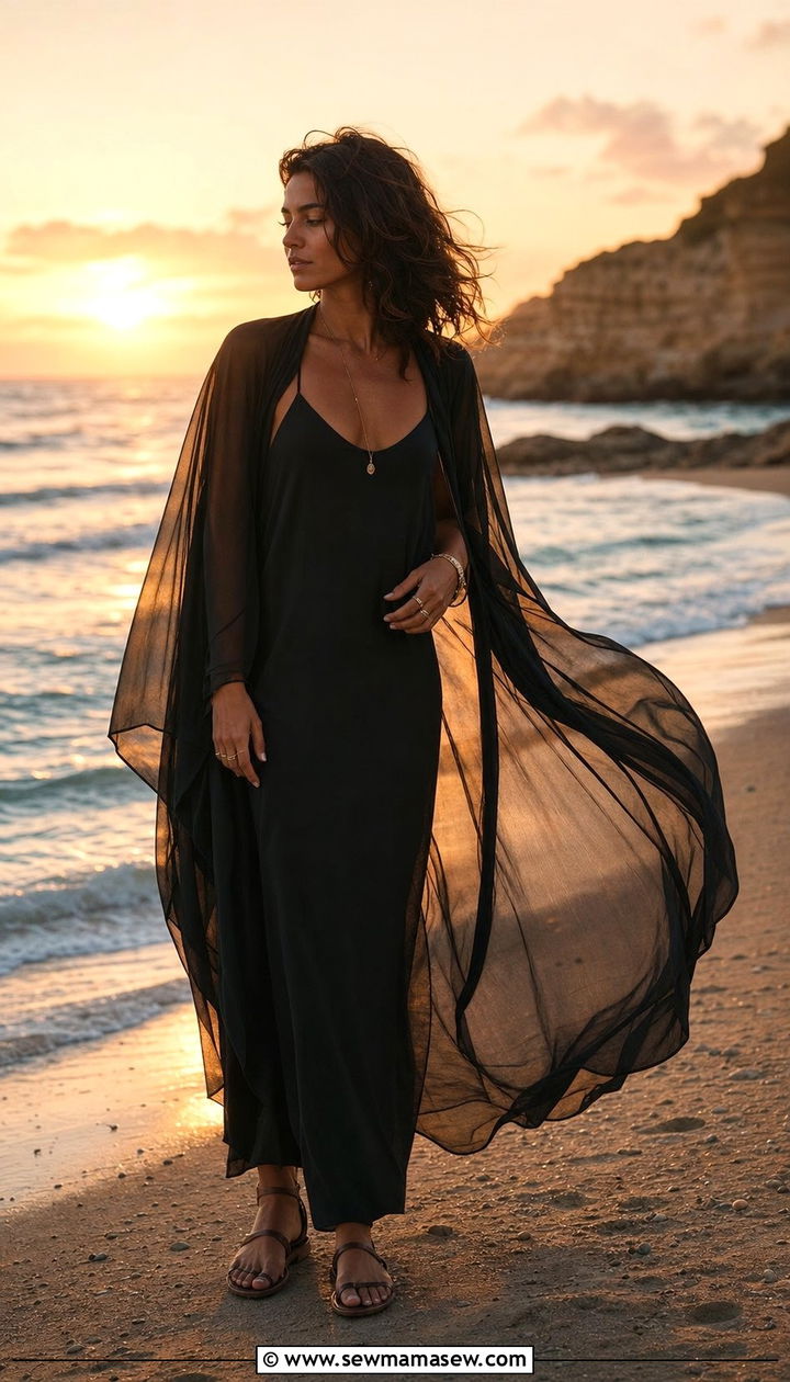 Cape With Maxi Dress And Sandals - 35 Cape outfit ideas