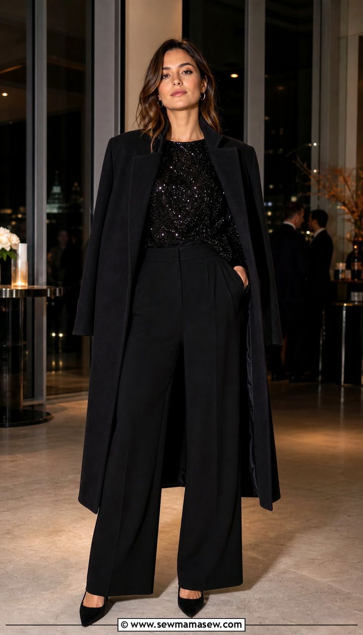 Cape With Sequin Top And Trousers - 35 Cape outfit ideas