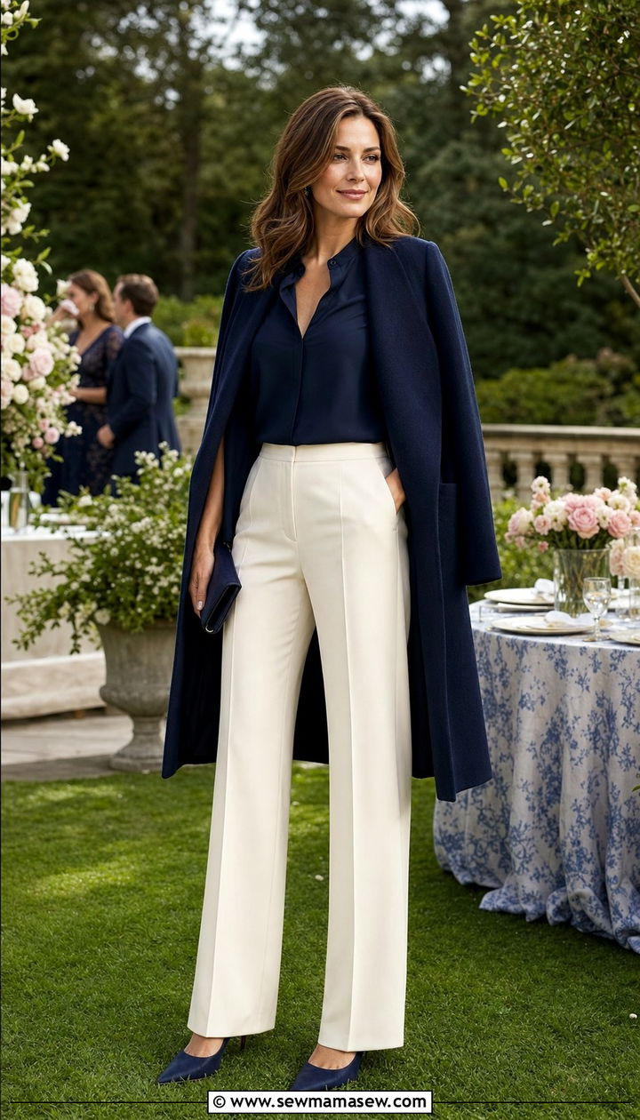 Cape With Silk Blouse And Wide Leg Pants - 35 Cape outfit ideas