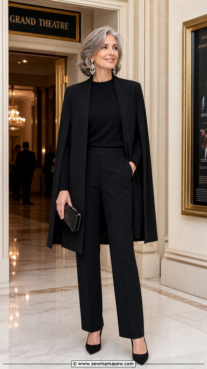 Cape With Trousers And Heels - 35 Going out outfit ideas women over 50