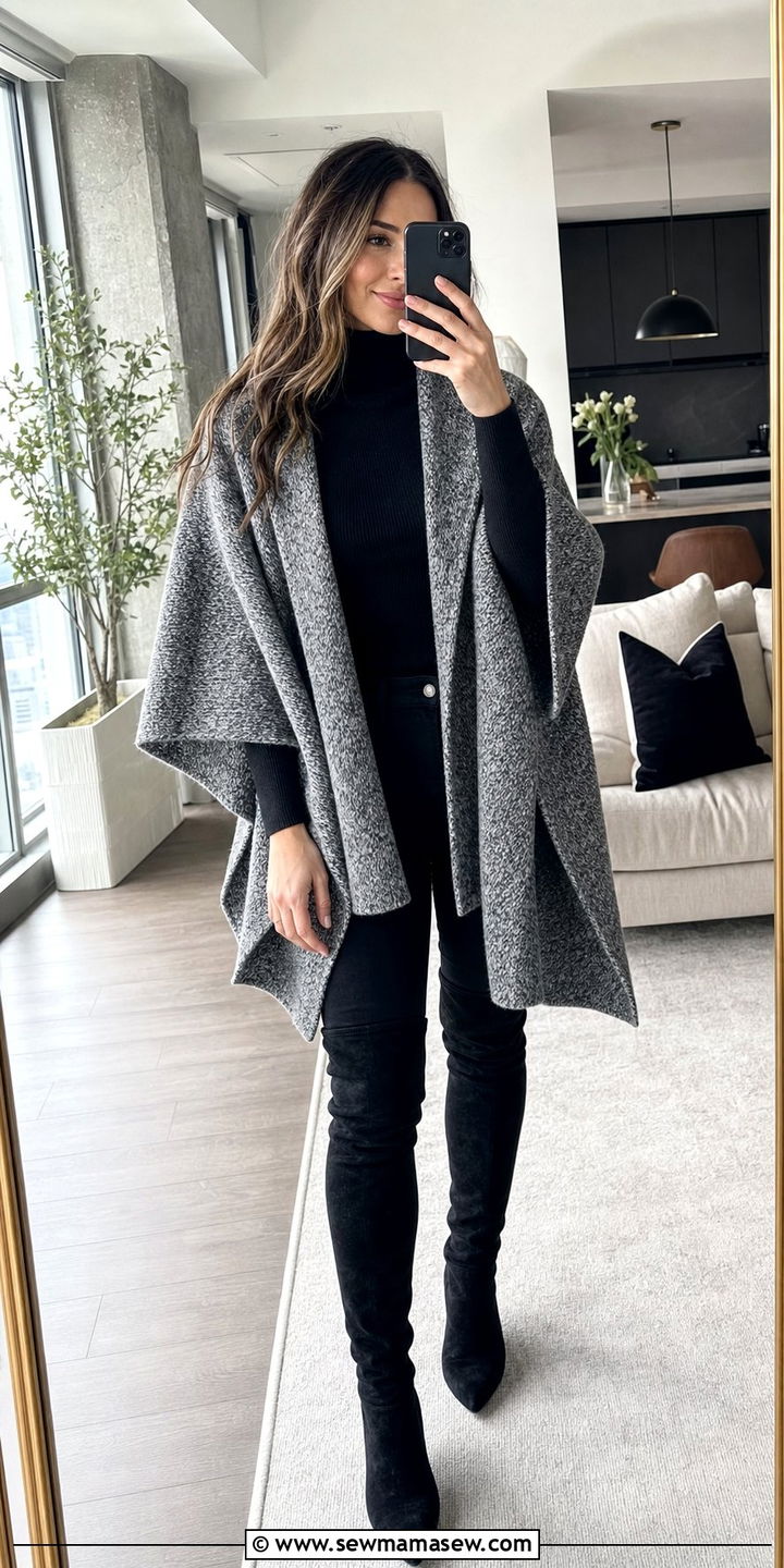 Cape With Turtleneck And Skinny Jeans - 35 Cape outfit ideas