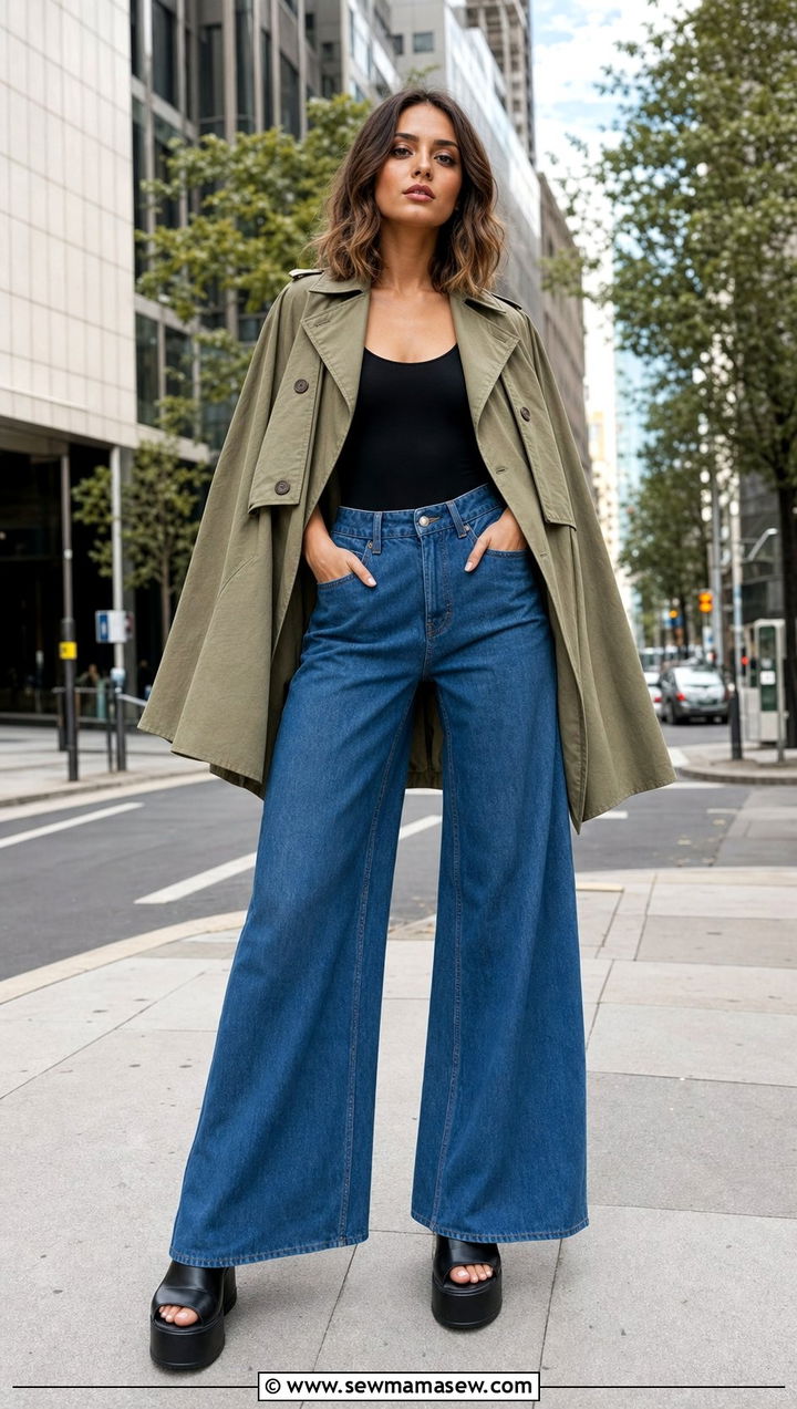 Cape With Wide Leg Jeans - 35 Cape outfit ideas