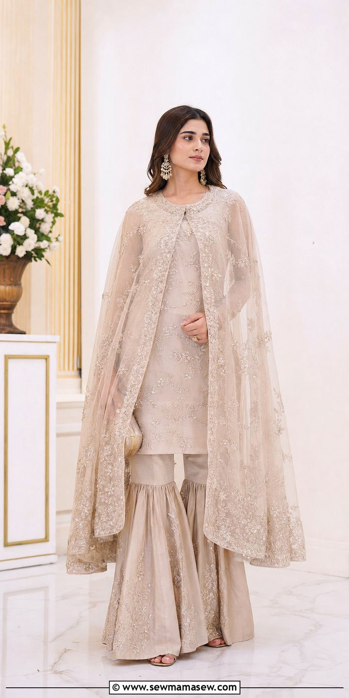 Cape and Sharara Set - 25 Eid matching set outfit ideas