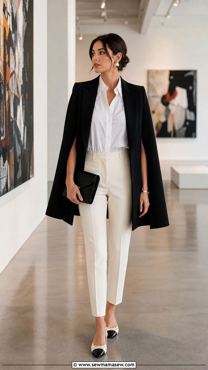 Cape and Tailored Trousers Outfit - 30 elegant outfits ideas