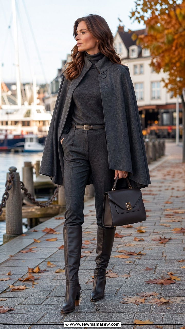 Cape coat with wool trousers outfit - 35 Copenhagen outfits