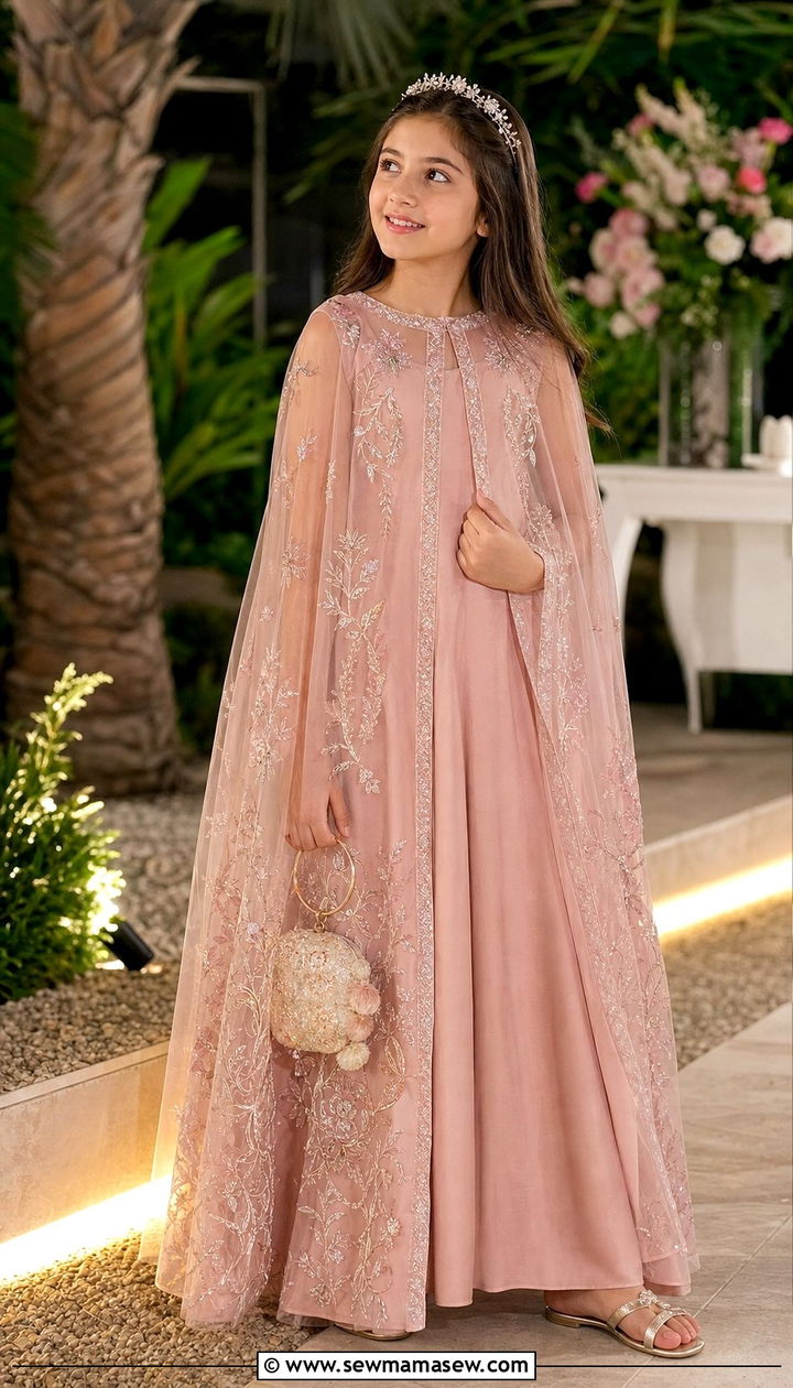 Cape dress for girls Eid - 25 Eid outfit ideas for little girls
