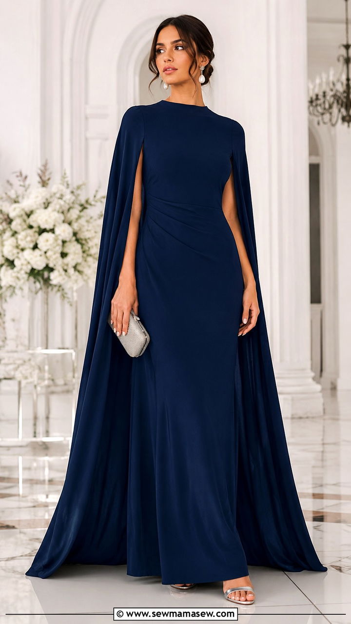 Cape dress with metallic heels and pearl earrings - 25 Opera aesthetic outfit ideas 2026