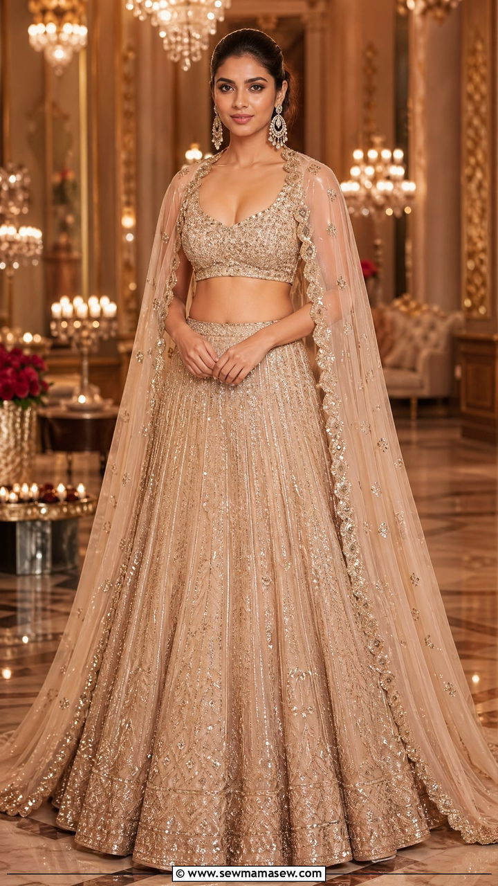 Cape lehenga with chandelier earrings - 35 Diwali party outfit ideas