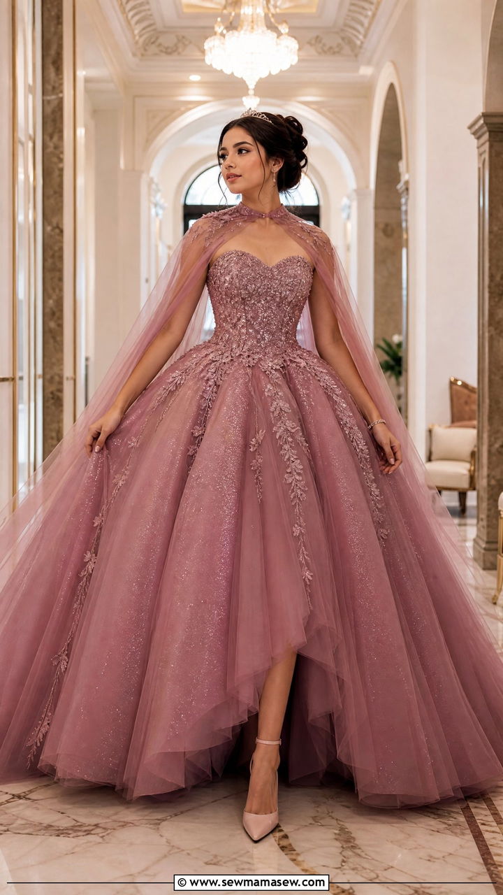 Cape quinceanera dress with minimal jewelry - 25 Quinceanera outfit ideas