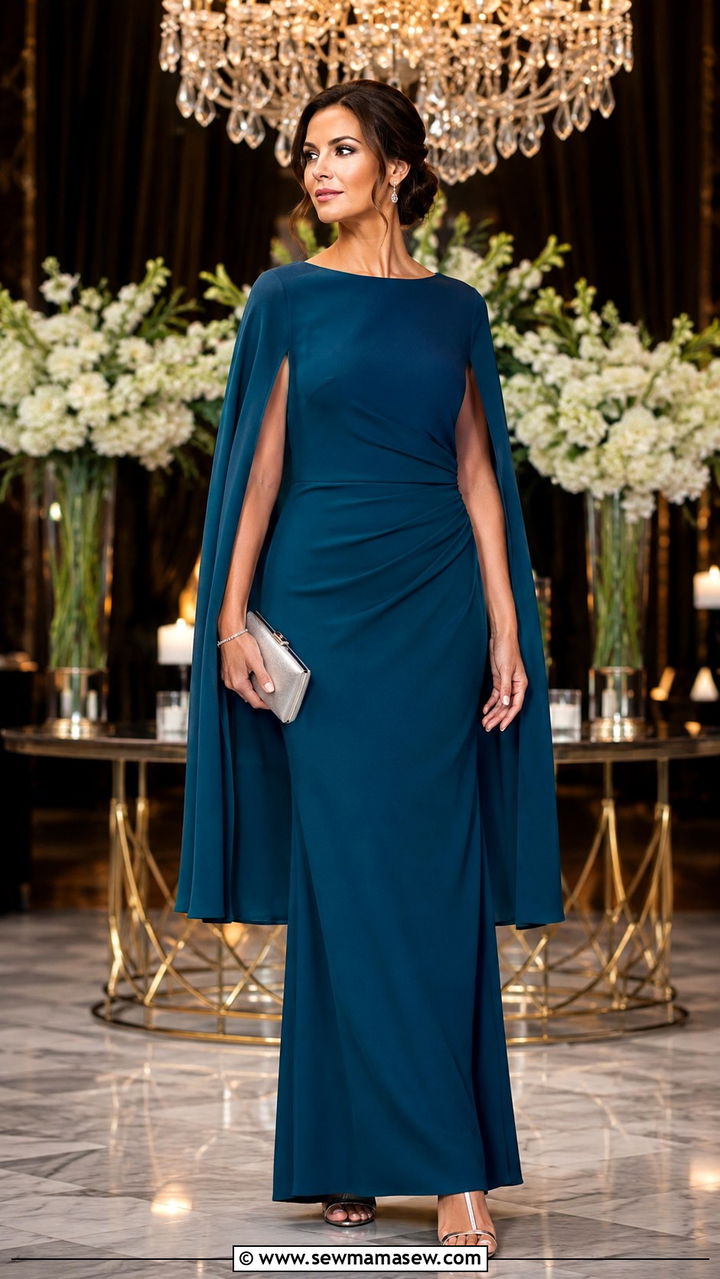 Cape sleeve gown mother of the bride outfit - 25 Wedding guest outfit ideas for mom of the bride