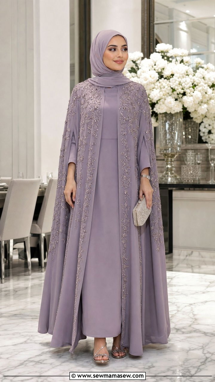 Cape style abaya with strappy heels - 25 Eid outfit ideas with abaya