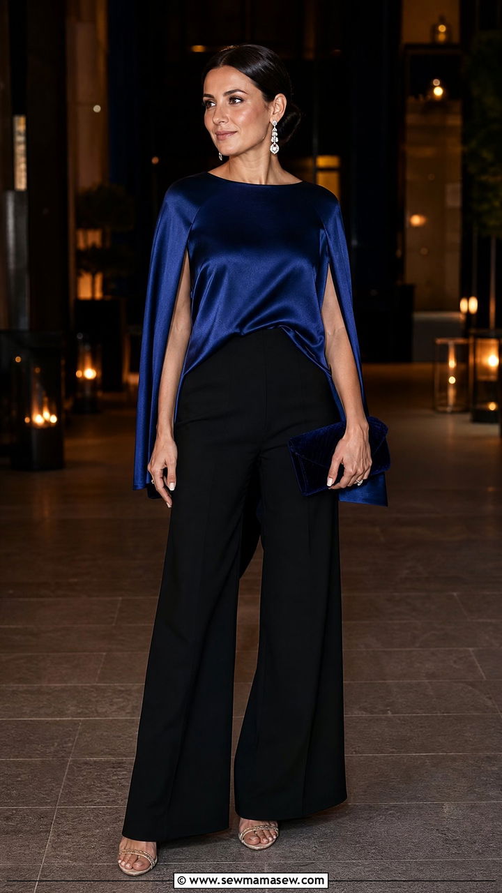 Cape style blouse with palazzo trousers - 30 Modest capsule wardrobe 2026