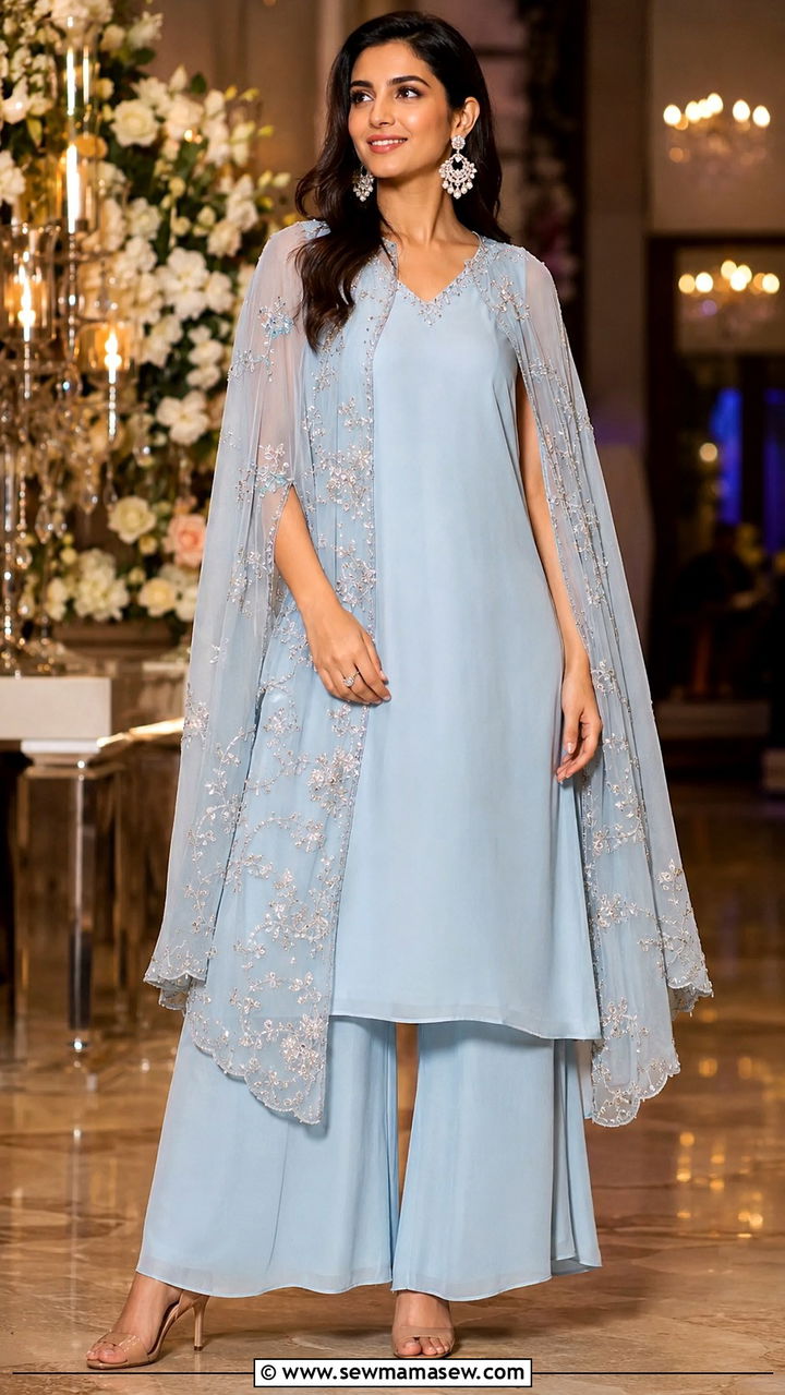 Cape style kurta and palazzo set - 20 Modest outfit ideas for India