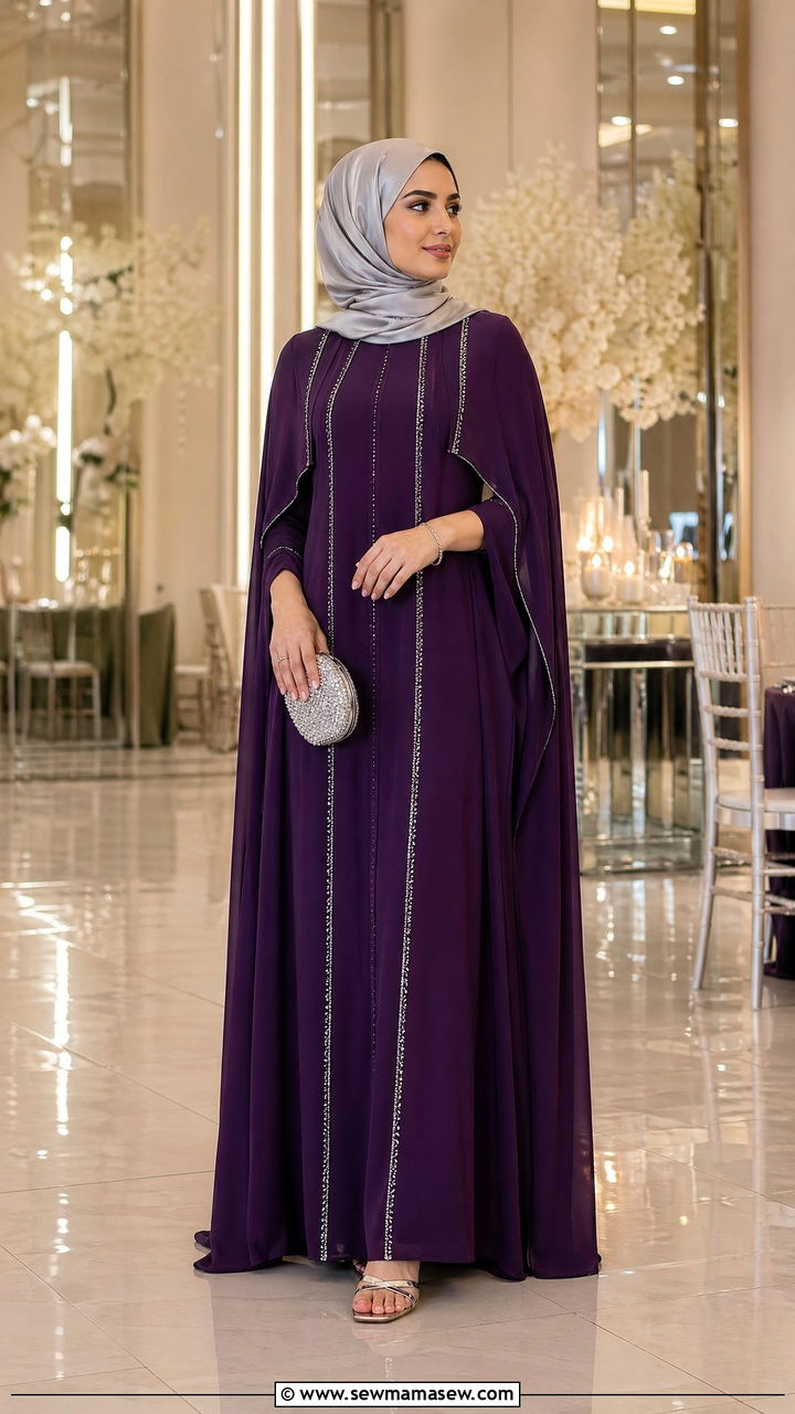 Cape style maxi dress with metallic sandals - 35 Eid outfit ideas modest