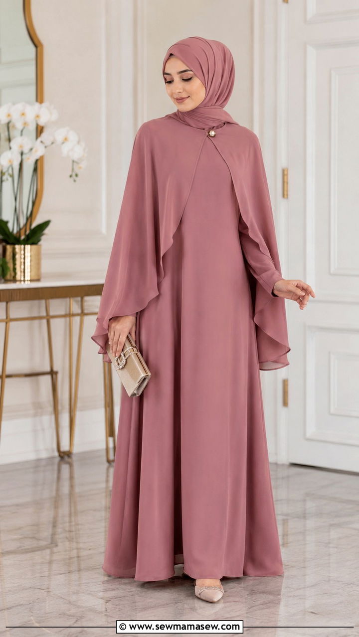 Cape style maxi dress with sleek accessories - 30 Modest outfit ideas for Eid