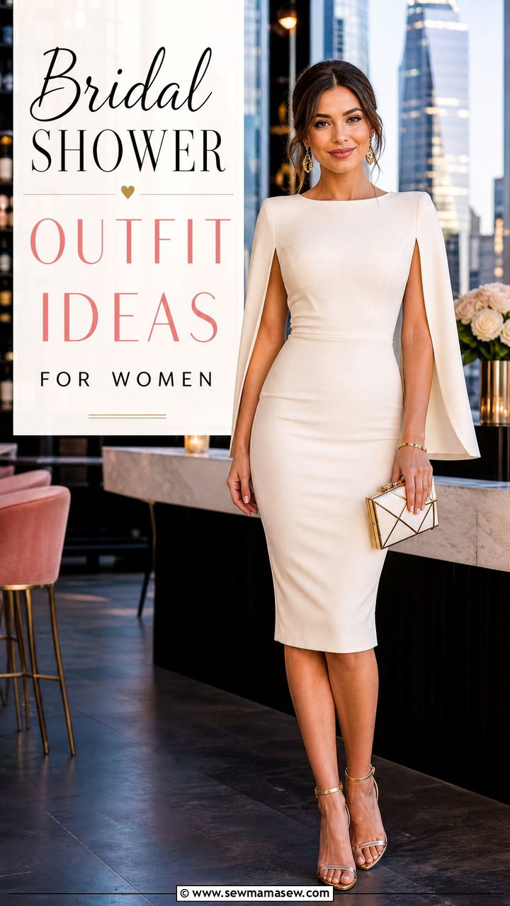 Caped Sleeve Bodycon Midi Dress Outfit - 30 bridal shower outfit ideas for women