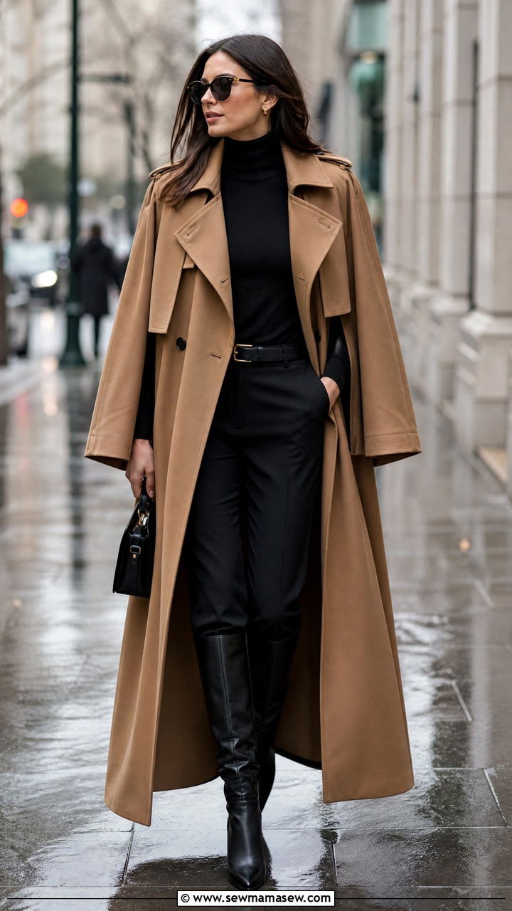 Caped Trench Coat and Knee High Boots Outfit - 20 2026 fashion trends women inspo