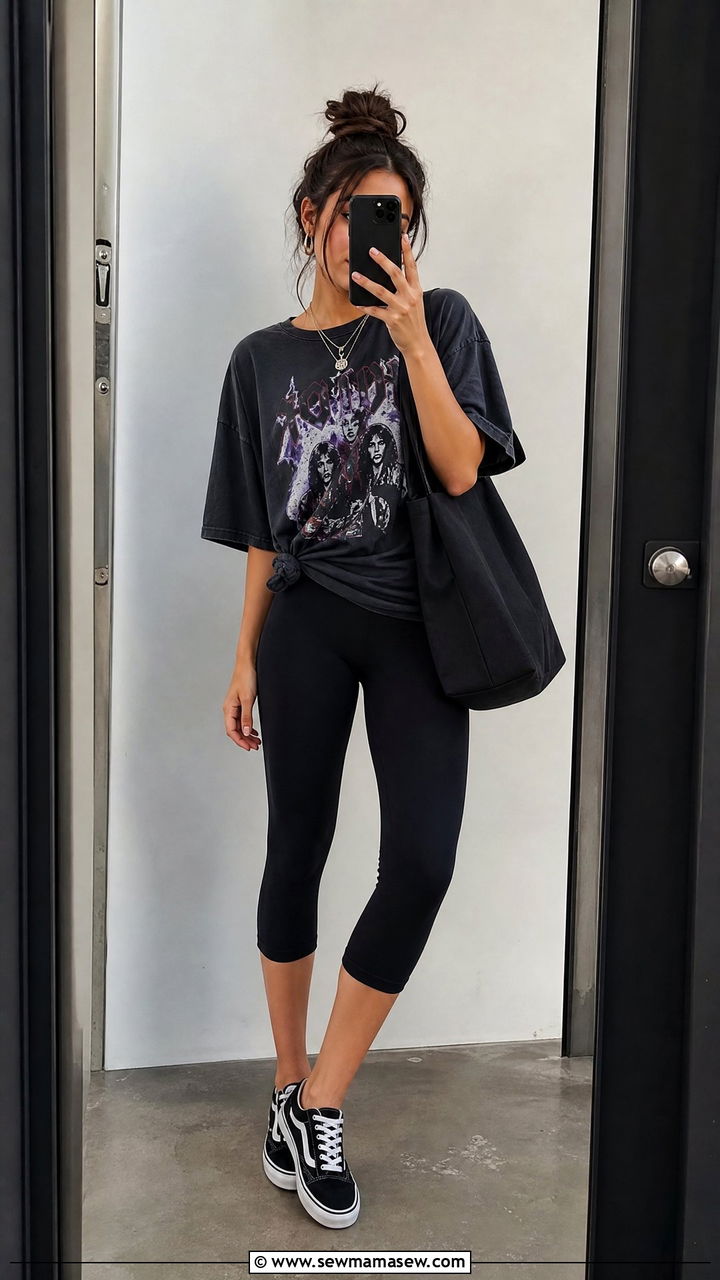 Capri Leggings With Boxy Graphic Tee - 30 Summer outfits with leggings
