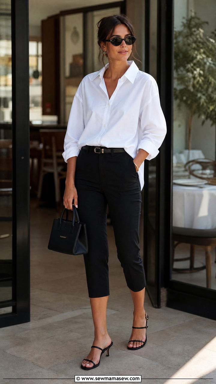 Capri Pants And Oversized Shirt - 30 Summer outfits with trousers