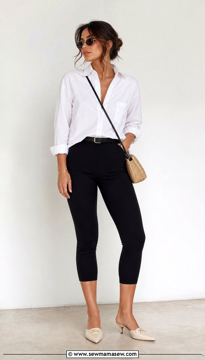 Capri Pants With Kitten Heel Mules Outfit - 25 summer outfits with kitten heels