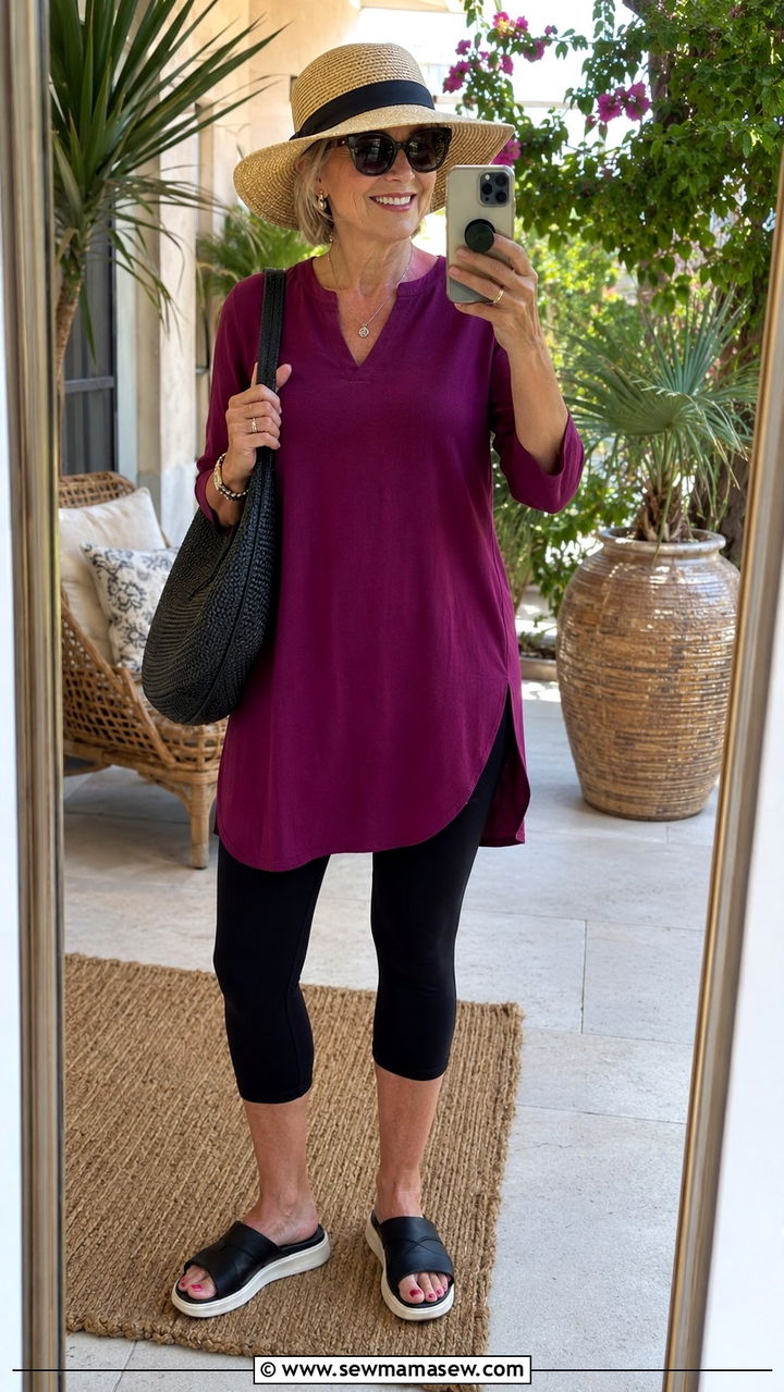 Capri leggings with tunic top outfit over 50 - 30 Outfit ideas for women over 50 athleisure