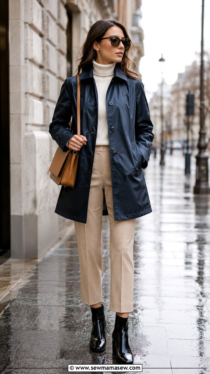 Car Coat With Cropped Trousers and Patent Boots - 25 rainy day outfits trends
