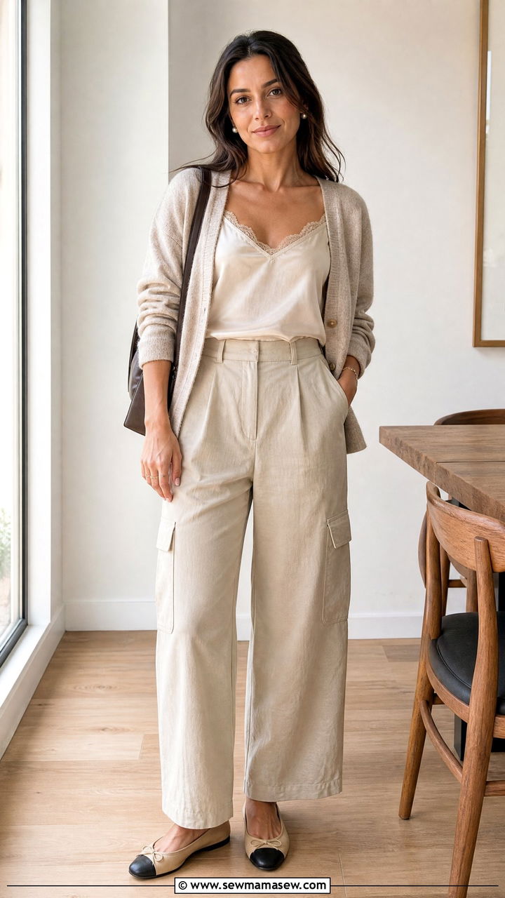 Cardigan And Camisole With Cargo Pants - 25 classy cargo pants outfits