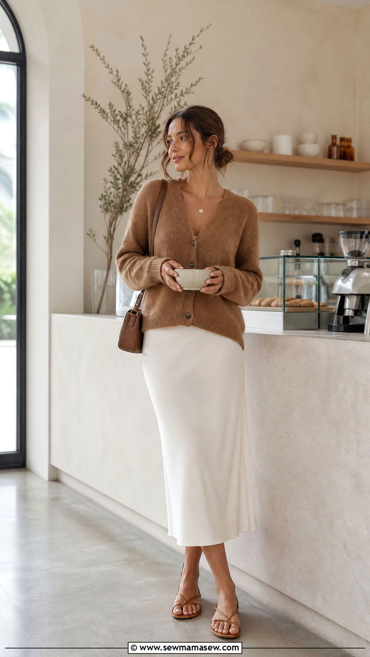 Cardigan And Slip Skirt Outfit - 25 Carry on only outfit ideas