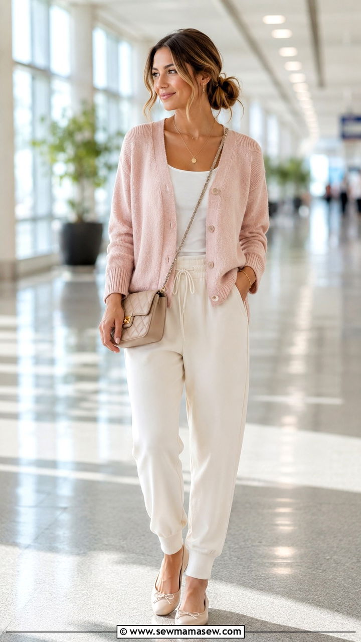 Cardigan And Tank Top With Joggers Outfit - 25 Airport outfit ideas with joggers