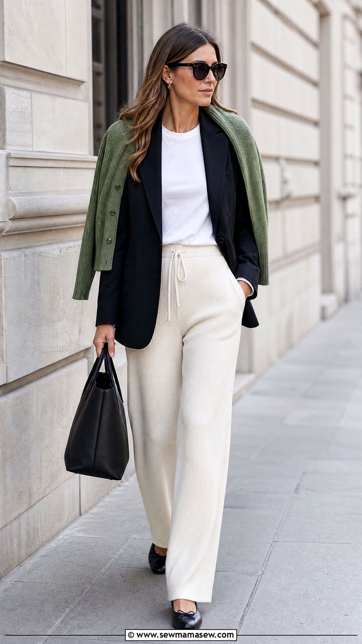 Cardigan Draped Over Shoulders With A Blazer Spring Outfit - 25 How to style a cardigan in spring