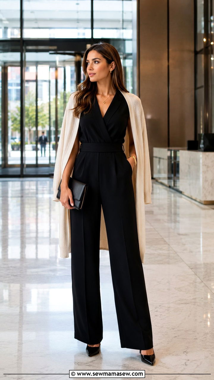 Cardigan Draped Over a Jumpsuit - 30 How to style a cardigan for work