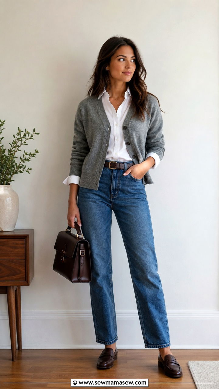 Cardigan Layered Over a Button Down Shirt - 30 how to style cardigan