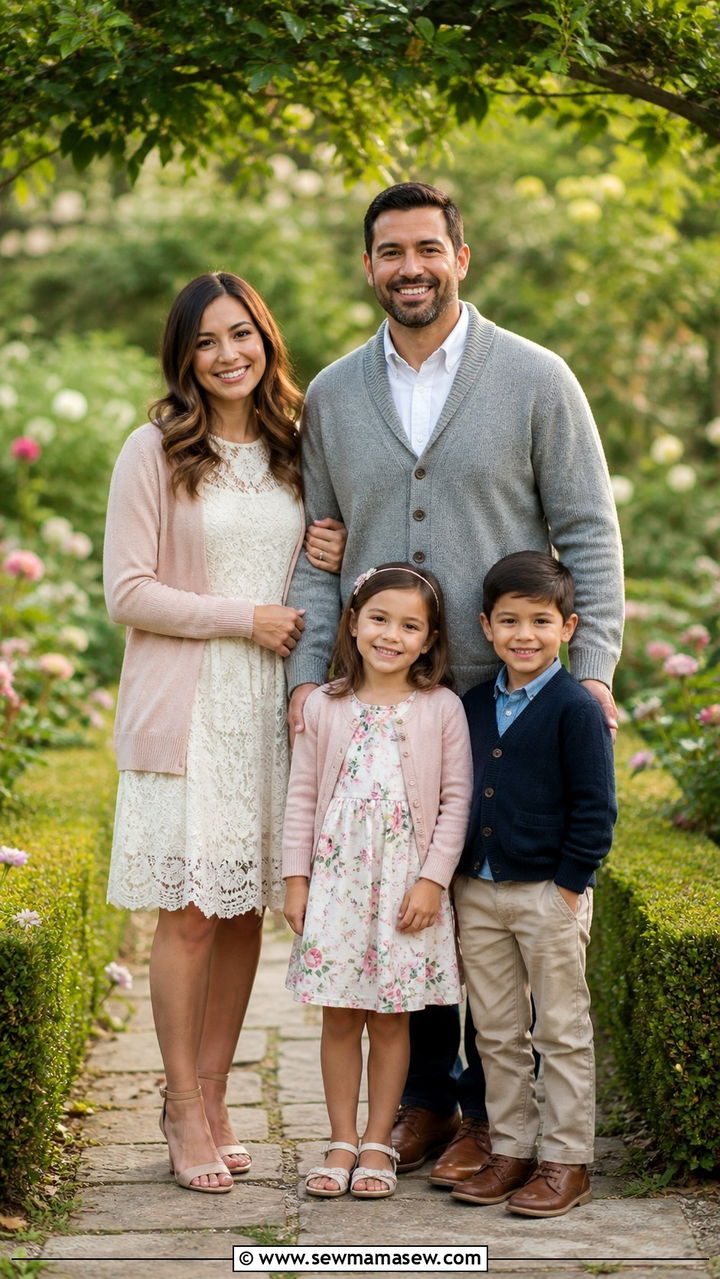 Cardigan Layers with Dresses - 40 Spring family photo outfits
