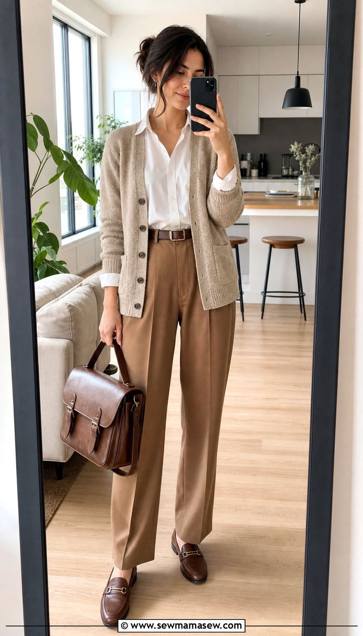 Cardigan Over Button Down With Tailored Trousers - 25 cute librarian core outfits