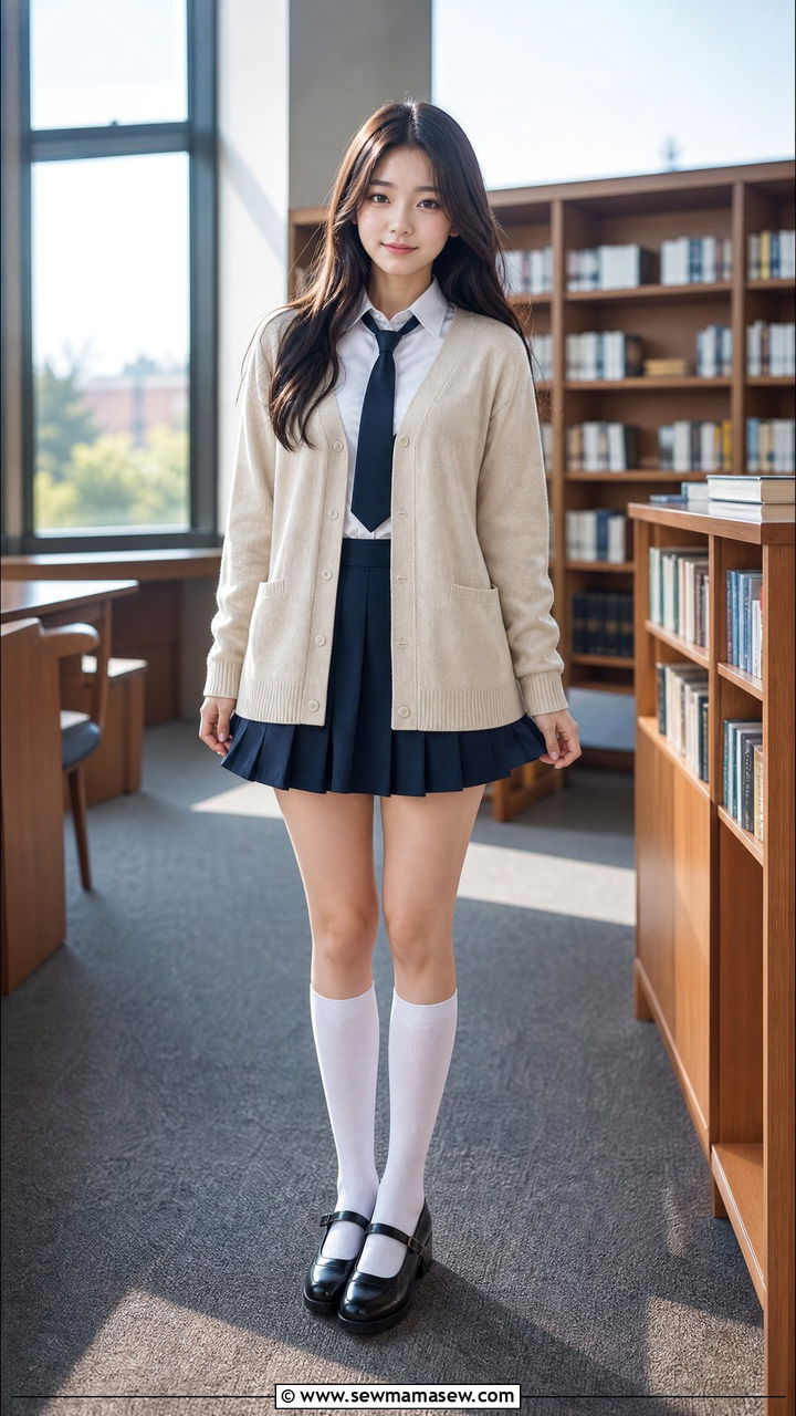 Cardigan Over Button Up and Necktie - 25 School uniform outfit ideas cute