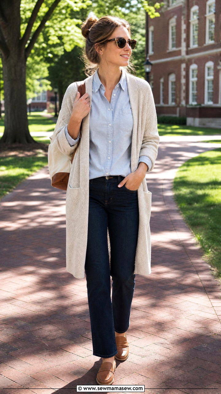 Cardigan Over Collared Shirt Outfit - 25 PhD student outfit ideas