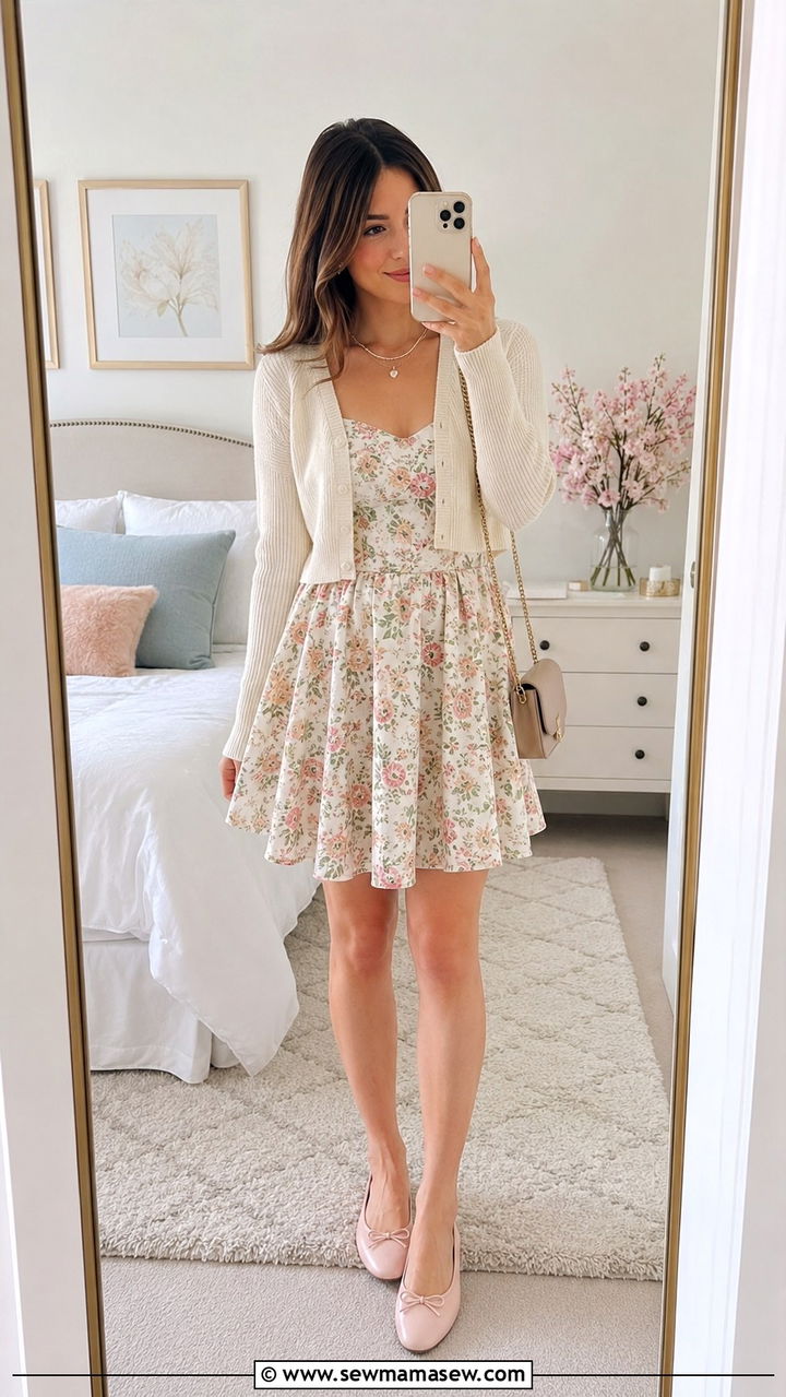Cardigan Over Fit and Flare Dress - 30 Petite outfit ideas with hourglass figure