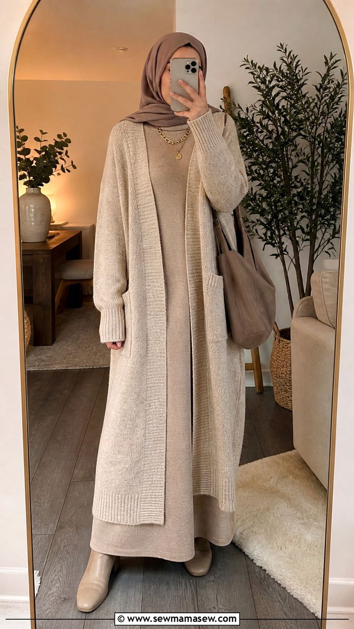 Cardigan Over Maxi Dress Ramadan Layered - 40 Ramadan outfit ideas
