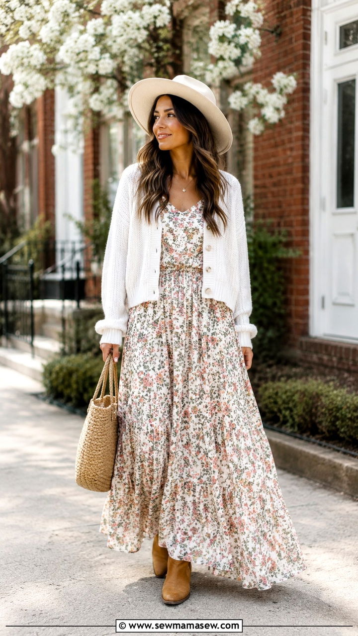 Cardigan Over a Maxi Dress - 30 how to style cardigan