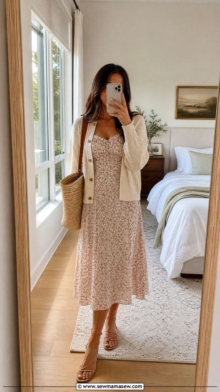 Cardigan Over a Summer Dress - 30 summer to fall outfit ideas
