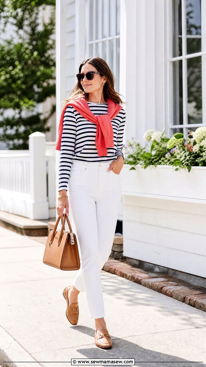 Cardigan Tied Around Shoulders Preppy Spring Outfit - 25 How to style a cardigan in spring