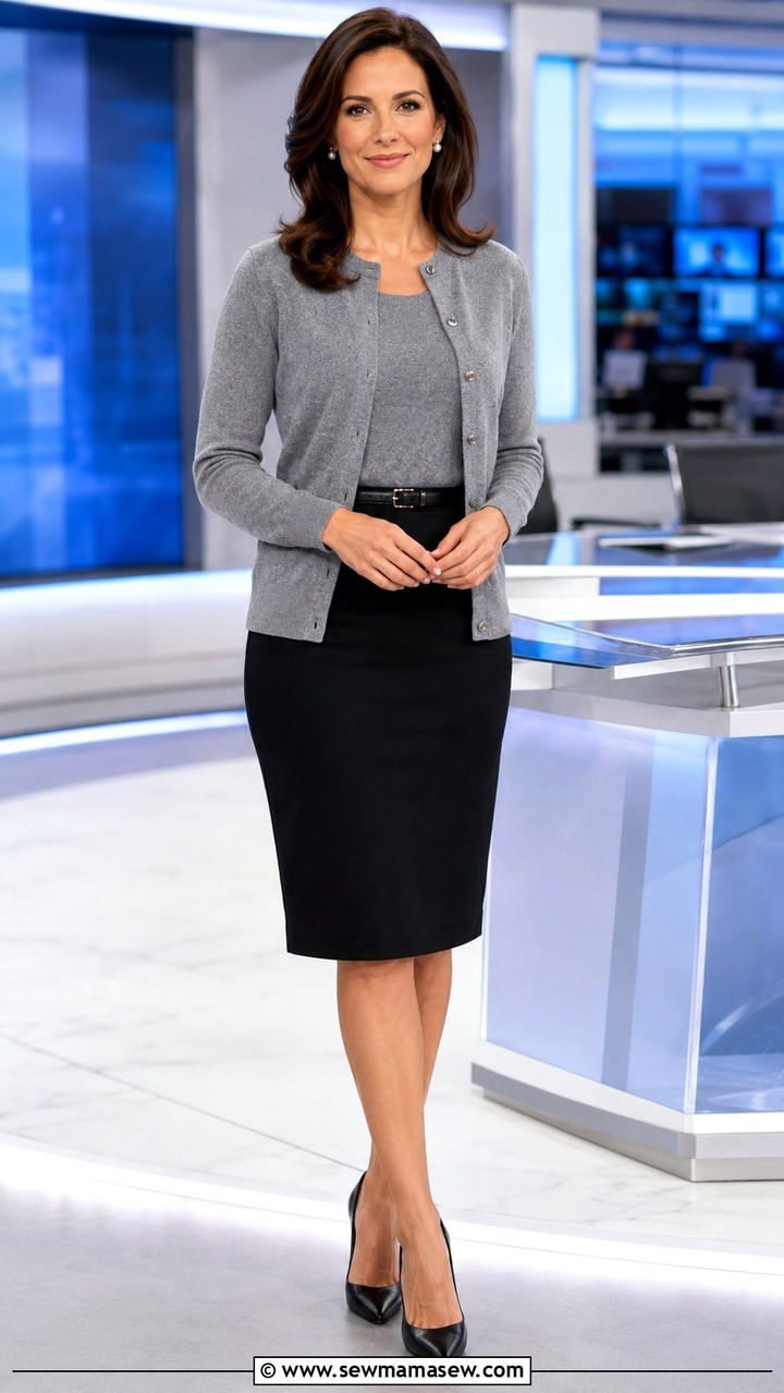Cardigan Twin Set And Pencil Skirt - 25 News anchor outfit ideas