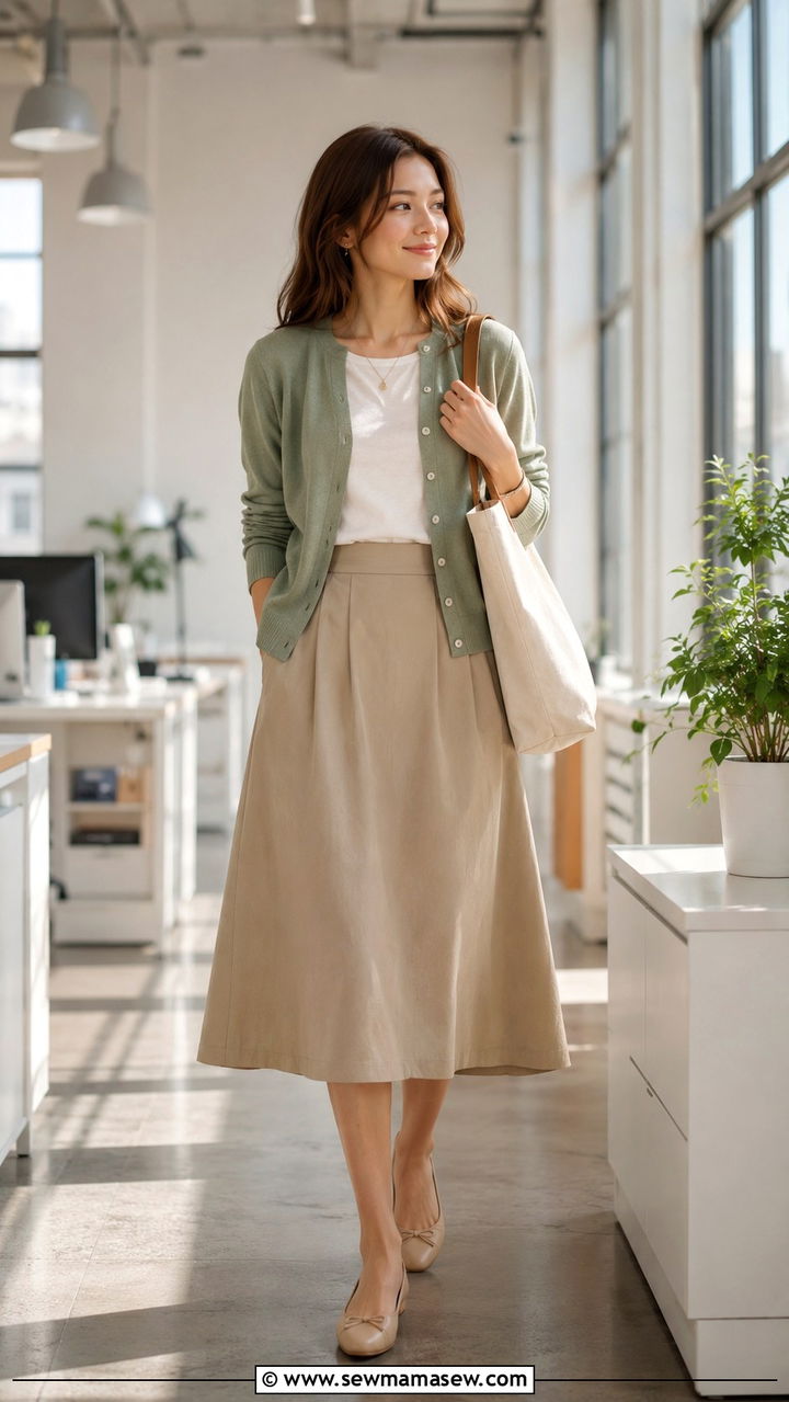 Cardigan With A Line Midi Skirt - 30 Office outfits with midi skirt