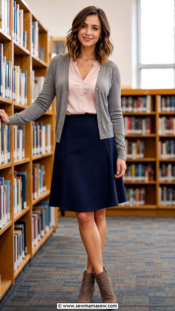 Cardigan With Blouse And A Line Skirt - 20 Principal outfit ideas