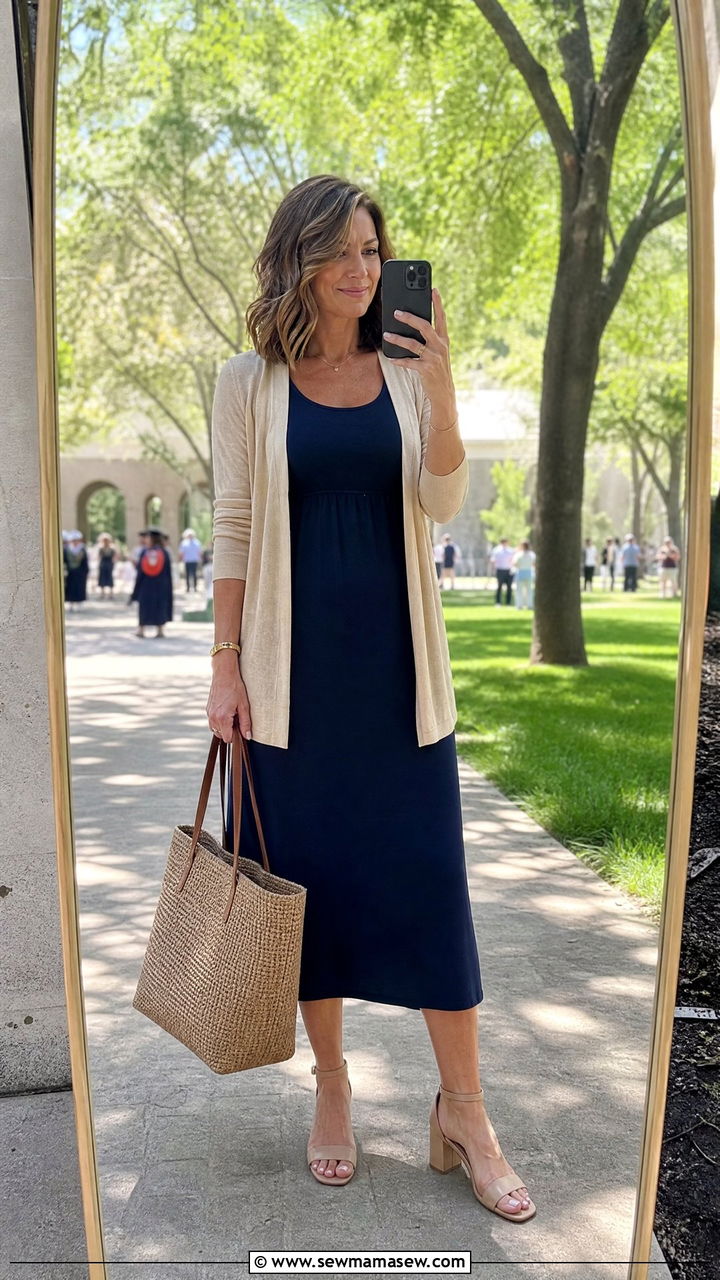 Cardigan With Midi Dress For Graduation - 35 Graduation outfits for women over 40