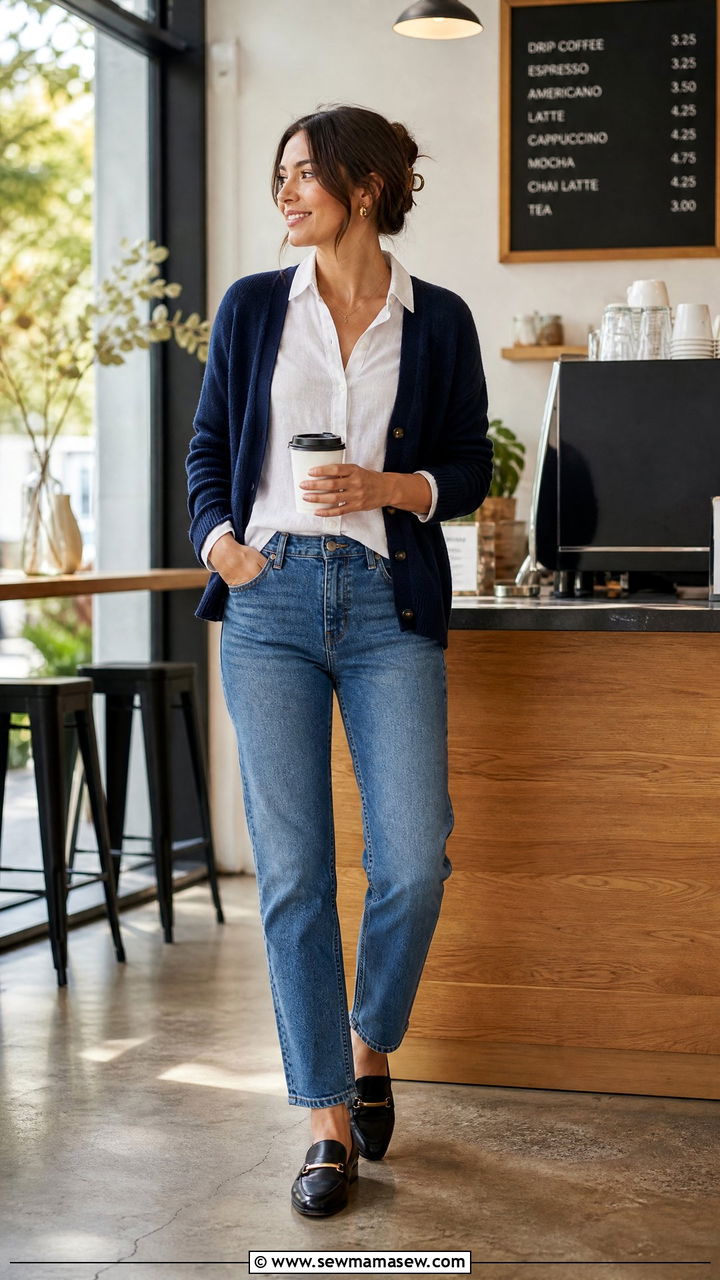 Cardigan With Straight Leg Jeans And Loafers - 25 Business casual outfits with cardigan