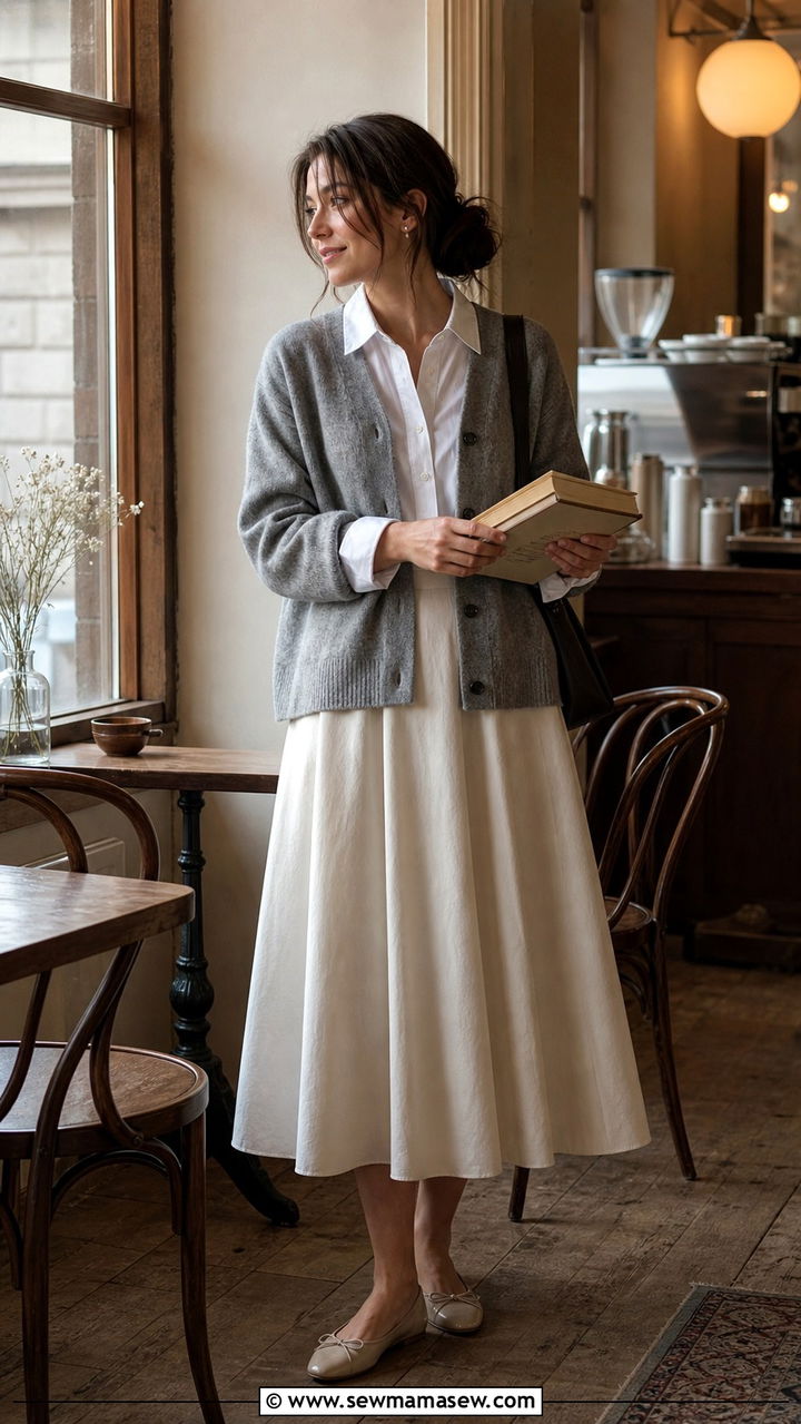 Cardigan With White Shirt And Midi Skirt - 40 What to wear in Amsterdam