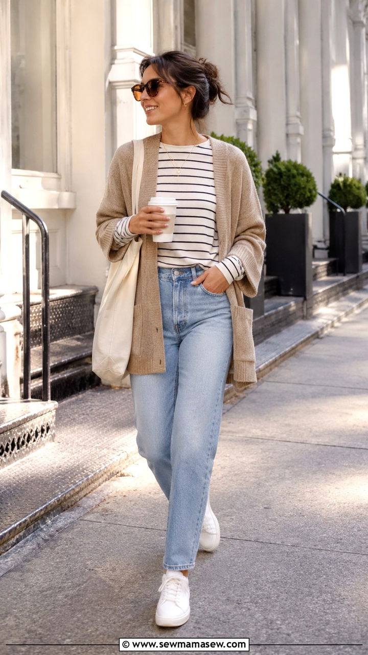Cardigan With White Sneakers - 30 how to style cardigan